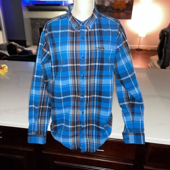 Columbia Men's Vibrant Blue and Brown Plaid Shirt large - Picture 1 of 5